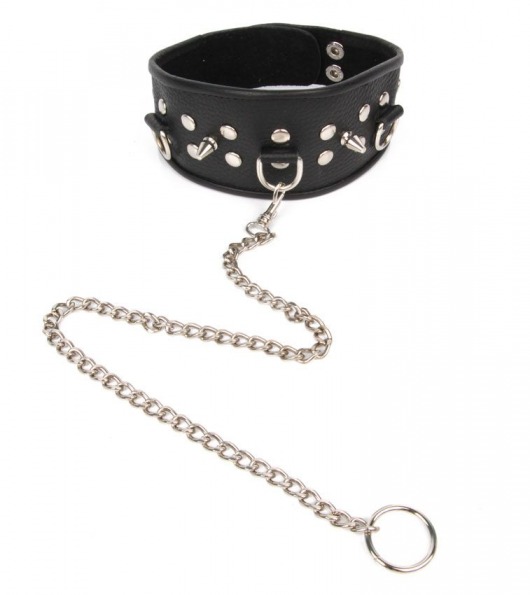 Черный ошейник с шипами и металлическим поводком-цепочкой - Notabu - купить с доставкой в Мытищах