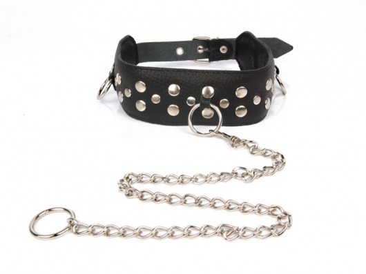 Черный ошейник с заклепками с металлическим поводком-цепочкой - Notabu - купить с доставкой в Мытищах