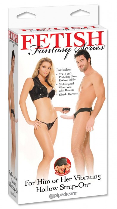 Полый страпон унисекс телесного цвета с вибрацией For Him or Her ​Vibrating Hollow Strap-On - 15 см. - Pipedream - купить с доставкой в Мытищах