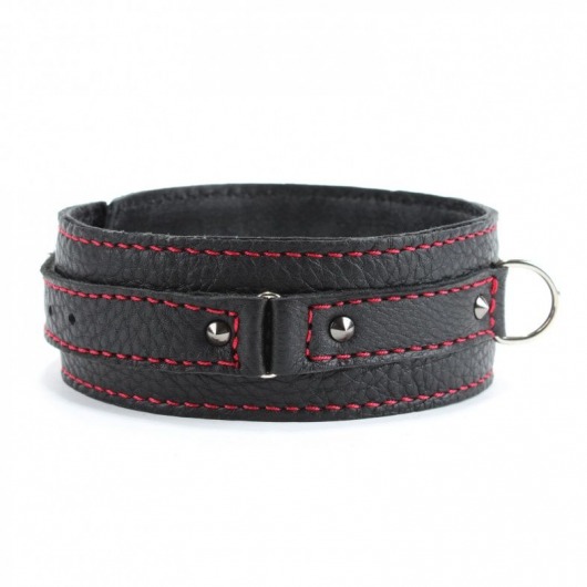 Черный ошейник из натуральной кожи с шипами и D-колечком - БДСМ Арсенал - купить с доставкой в Мытищах