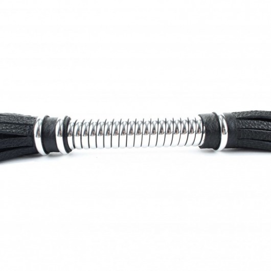 Черная длинная плеть с серебристой ручкой - 56 см. - БДСМ Арсенал - купить с доставкой в Мытищах