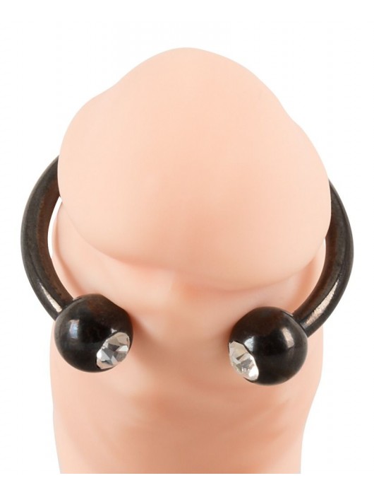 Черное металлическое кольцо под головку со стразами Glans Ring - Orion - купить с доставкой в Мытищах