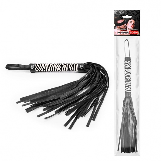 Черная многохвостовая плеть с круглой ручкой-зеброй - 39 см. - Notabu - купить с доставкой в Мытищах