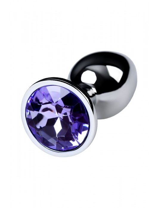 Серебристая конусовидная анальная пробка с фиолетовым кристаллом - 7 см. - ToyFa - купить с доставкой в Мытищах