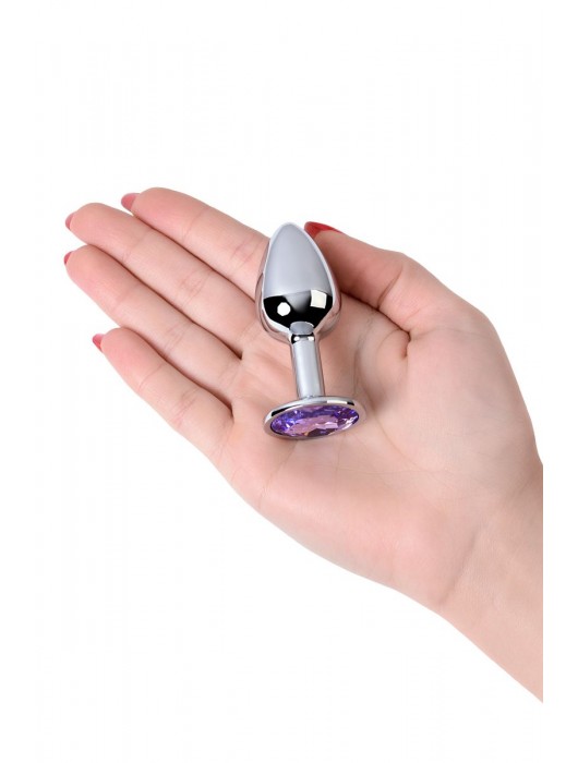 Серебристая конусовидная анальная пробка с фиолетовым кристаллом - 7 см. - ToyFa - купить с доставкой в Мытищах