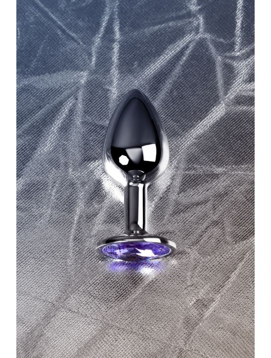 Серебристая конусовидная анальная пробка с фиолетовым кристаллом - 7 см. - ToyFa - купить с доставкой в Мытищах