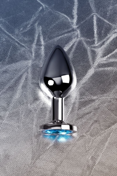 Серебристая конусовидная анальная пробка с голубым кристаллом - 8 см. - ToyFa - купить с доставкой в Мытищах