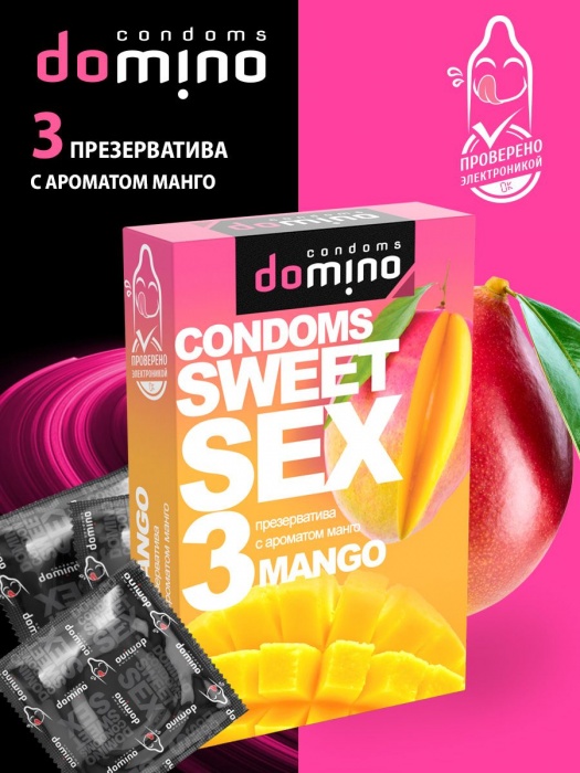 Презервативы для орального секса DOMINO Sweet Sex с ароматом манго - 3 шт. - Domino - купить с доставкой в Мытищах