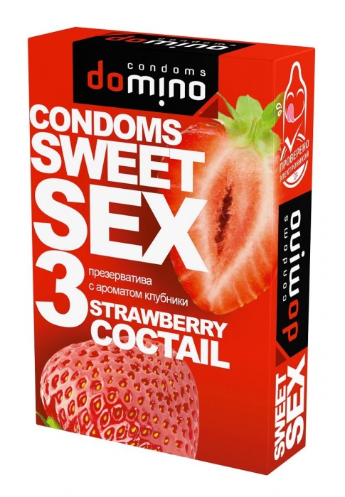 Презервативы для орального секса DOMINO Sweet Sex с ароматом клубничного коктейля  - 3 шт. - Domino - купить с доставкой в Мытищах