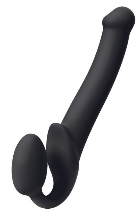 Черный безремневой страпон Silicone Bendable Strap-On M - Strap-on-me - купить с доставкой в Мытищах