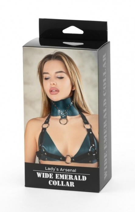Изумрудный широкий ошейник Ladys Arsenal с заклепками - БДСМ Арсенал - купить с доставкой в Мытищах