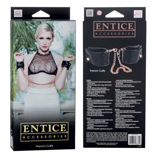 Черные мягкие наручники Entice French Cuffs с цепью - California Exotic Novelties - купить с доставкой в Мытищах