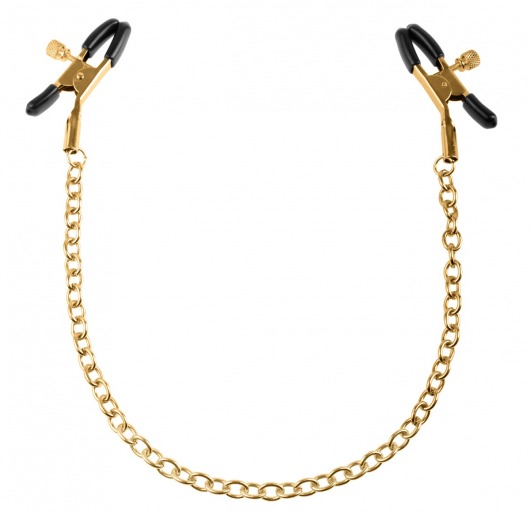 Чёрные с золотом зажимы на соски Gold Chain Nipple Clamps - Pipedream - купить с доставкой в Мытищах