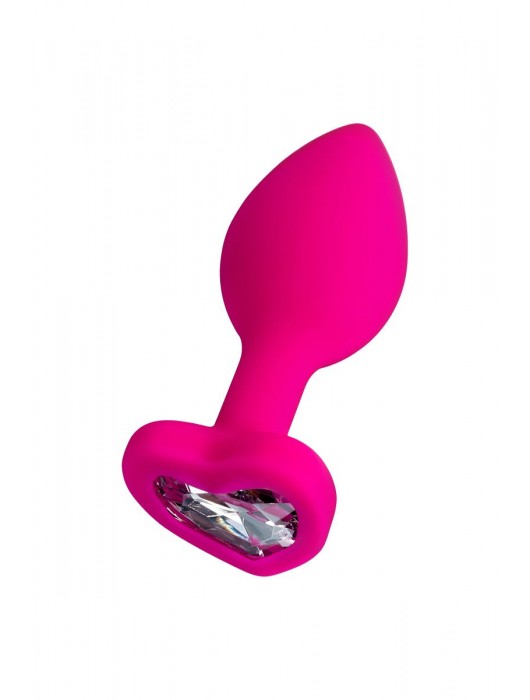 Розовая анальная втулка Diamond Heart с прозрачным кристаллом - 7 см. - ToyFa - купить с доставкой в Мытищах
