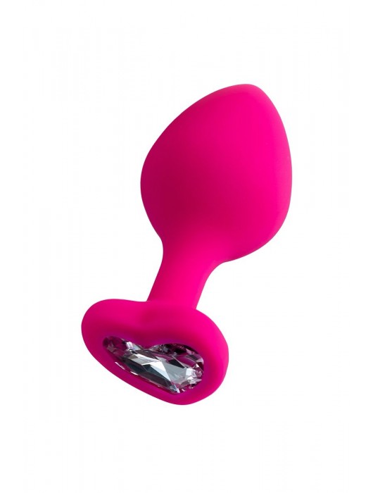 Розовая анальная втулка Diamond Heart с прозрачным кристаллом - 8 см. - ToyFa - купить с доставкой в Мытищах