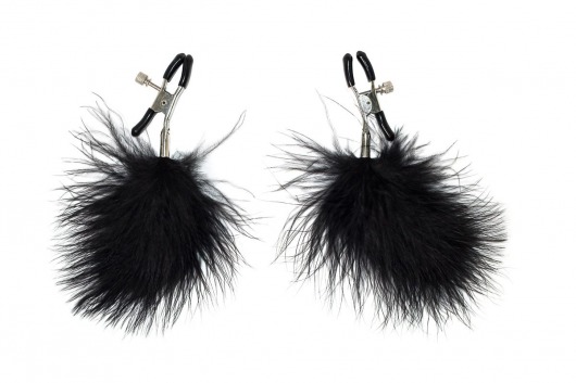 Зажимы на соски с черным пухом Euphoric - Lola Games - купить с доставкой в Мытищах