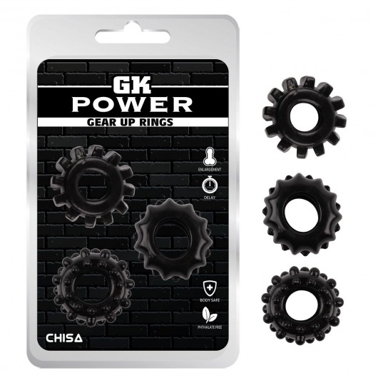Набор из 3 черных эрекционных колец Gear Up Rings - Chisa - в Мытищах купить с доставкой