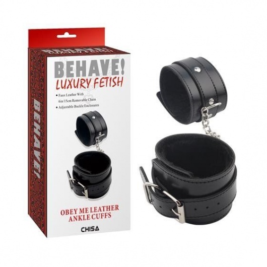 Черные оковы на ноги Obey Me Leather Ankle Cuffs - Chisa - купить с доставкой в Мытищах