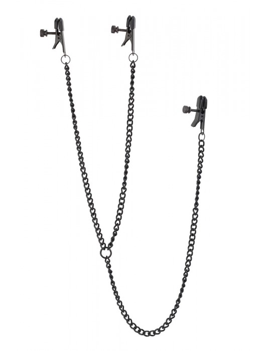 Черные зажимы на соски и клитор на цепочке DELUXE NIPPLE   CLIT CLAMPS - Dream Toys - купить с доставкой в Мытищах