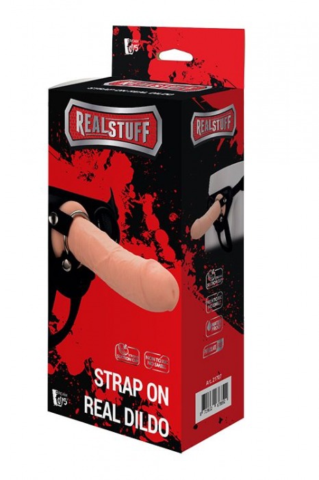 Черные трусики с телесной насадкой STRAP ON REAL DILDO - 21 см. - Dream Toys - купить с доставкой в Мытищах