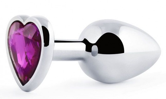 Серебристая анальная пробка с фиолетовым кристаллом-сердечком - 8 см. - Anal Jewelry Plug - купить с доставкой в Мытищах