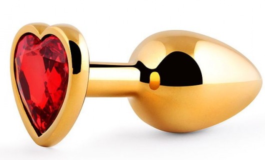 Золотистая анальная пробка с красным стразом-сердечком - 8 см. - Anal Jewelry Plug - купить с доставкой в Мытищах