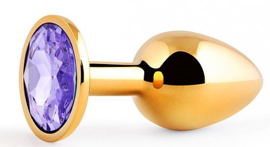 Золотистая анальная пробка с фиолетовым стразом - 7,2 см. - Anal Jewelry Plug - купить с доставкой в Мытищах
