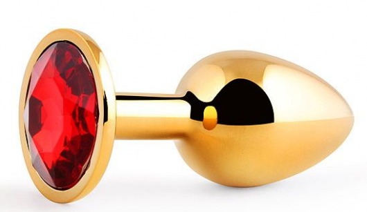 Золотистая анальная пробка с красным стразом - 7,2 см. - Anal Jewelry Plug - купить с доставкой в Мытищах