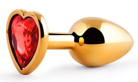 Золотистая анальная пробка с красным стразом-сердечком - 7 см. - Anal Jewelry Plug - купить с доставкой в Мытищах