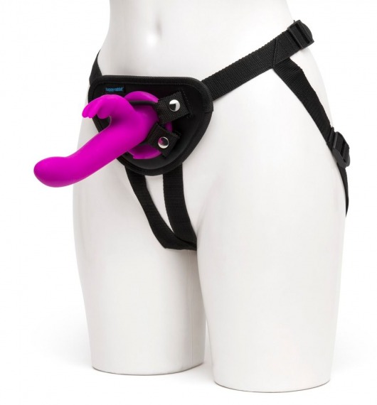 Лиловый страпон Rechargeable Vibrating Strap-On Harness Set - 17,6 см. - Happy Rabbit - купить с доставкой в Мытищах
