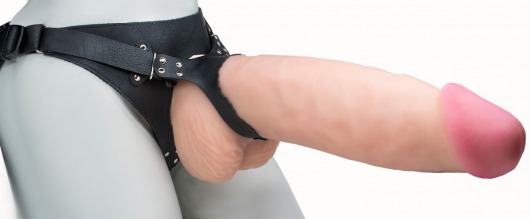 Телесный реалистичный фаллоимитатор на черных трусиках Real Big Strap-On - 34,5 см. - LOVETOY (А-Полимер) - купить с доставкой в Мытищах