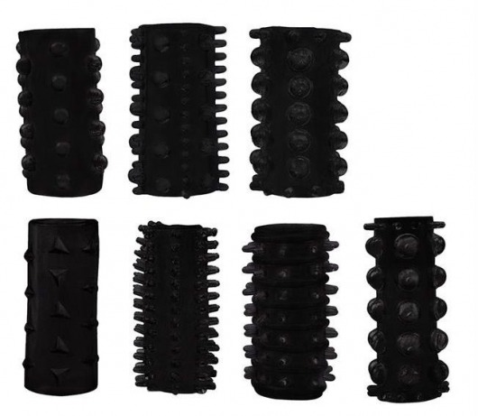 Набор из 7 черных насадок PENIS SLEEVES SET - Dream Toys - в Мытищах купить с доставкой