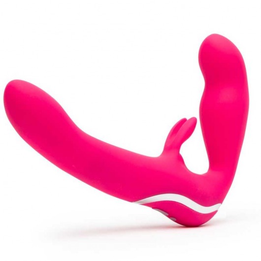 Ярко-розовый безремневой страпон Rechargeable Vibrating Strapless Strap-On - Happy Rabbit - купить с доставкой в Мытищах