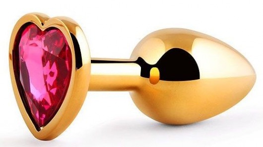 Золотистая анальная пробка с малиновым кристаллом-сердечком - 7 см. - Anal Jewelry Plug - купить с доставкой в Мытищах
