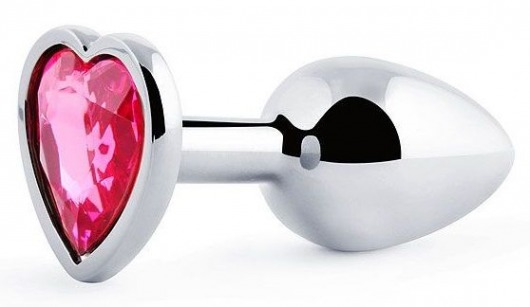 Серебристая анальная пробка с малиновым кристаллом-сердечком - 7 см. - Anal Jewelry Plug - купить с доставкой в Мытищах