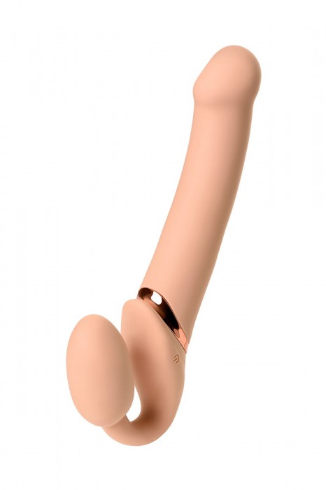 Телесный безремневой вибрострапон Vibrating Bendable Strap-On L - Strap-on-me - купить с доставкой в Мытищах