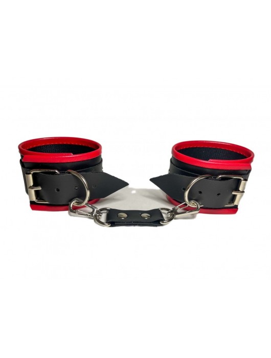 Черно-красные наручники из эко-кожи - БДСМ Арсенал - купить с доставкой в Мытищах