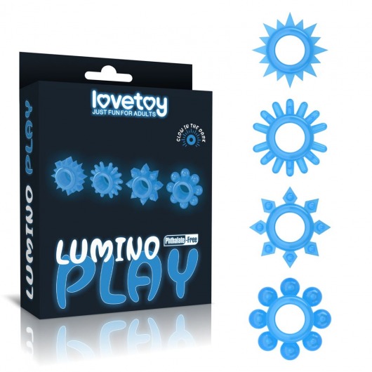 Набор из 4 голубых, светящихся в темноте эрекционных колец Lumino Play - Lovetoy - в Мытищах купить с доставкой