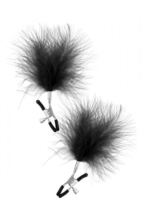 Зажимы на соски с черными пуховыми кисточками Sweet Caress Feather Nipple Clumps - Sweet Caress - купить с доставкой в Мытищах