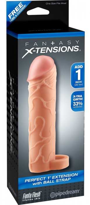 Телесная насадка с кольцом Perfect 1 Extension with Ball Strap - 17 см. - Pipedream - в Мытищах купить с доставкой