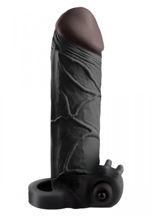 Чёрная вибронасадка с кольцом Vibrating Real Feel 2 Extension - 16 см. - Pipedream - в Мытищах купить с доставкой