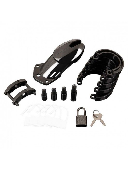 Черная акриловая клетка целомудрия для члена с замком - BlueLine - купить с доставкой в Мытищах