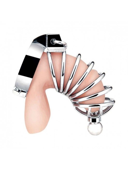 Серебристая клетка для члена Urethral Play Cage - BlueLine - купить с доставкой в Мытищах