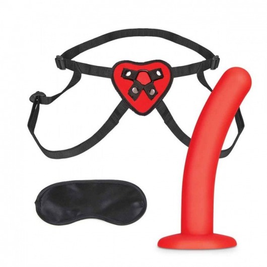 Красный поясной фаллоимитатор Red Heart Strap on Harness   5in Dildo Set - 12,25 см. - Lux Fetish - купить с доставкой в Мытищах