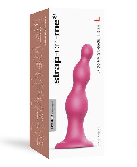 Розовая насадка Strap-On-Me Dildo Plug Beads size L - Strap-on-me - купить с доставкой в Мытищах