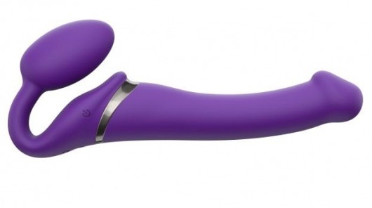 Фиолетовый безремневой вибрострапон Vibrating Bendable Strap-On - size L - Strap-on-me - купить с доставкой в Мытищах
