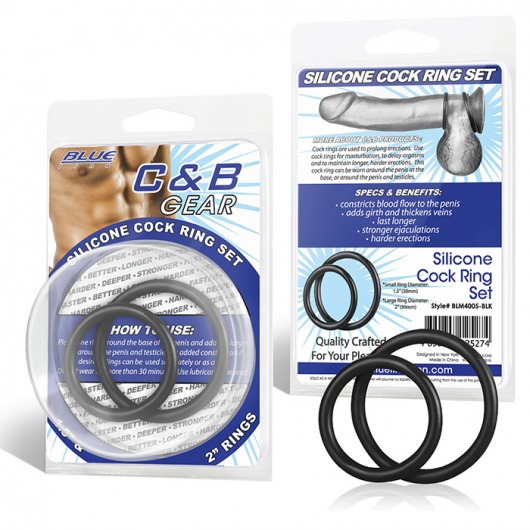 Набор из двух черных силиконовых колец разного диаметра SILICONE COCK RING SET - BlueLine - в Мытищах купить с доставкой