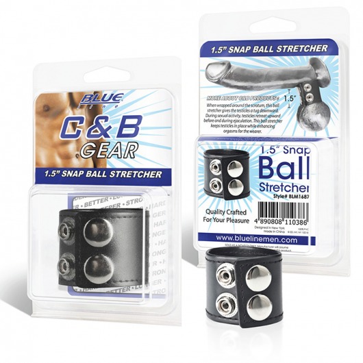 Хомут-утяжка для мошонки из искусственной кожи на клепках SNAP BALL STRETCHER - BlueLine - купить с доставкой в Мытищах