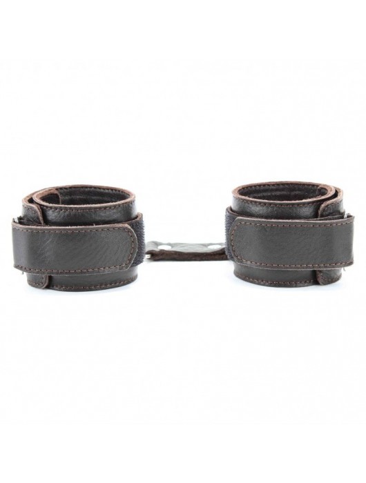 Коричневые кожаные оковы с клепками - БДСМ Арсенал - купить с доставкой в Мытищах