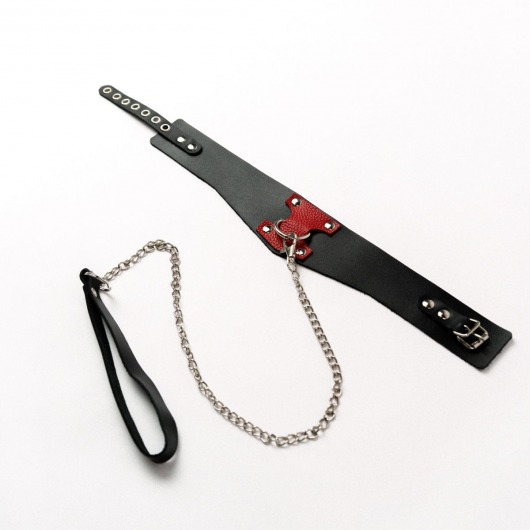 Черный широкий ошейник с красным декором и поводком - Crazy Handmade - купить с доставкой в Мытищах